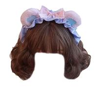 Duyeuau Diadema plisada de encaje con forma de oreja de oso, multicolor, para tomar fotos, carnaval, fiesta