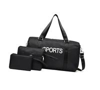 Duyeuau Juego de 3 bolsas de hombro de viaje de moda con letras impresas de gran capacidad, bolsas de gimnasio de nailon para deportes, Black, 13 cm