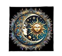 Duyeuau Tapiz de tarot con patrón de sol y luna, tapete de astrología, tapete de adivinaciones, tarjeta de decoración de sol, luna, tarots, mantel espiritual