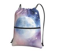 DUYKIMQW Bolsa de gimnasio con cordón y estampado de hilos de colores, elegante bolsa de deporte unisex, bolsa de yoga y bolsa de viaje con cordón, Luna de acuarela, Talla única