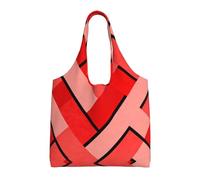 DUYKIMQW Bolsa de lona con estampado de mezcla roja y negra para mujer, bolsas grandes reutilizables para el trabajo y el uso diario, Rejilla roja, Talla única