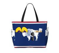 DUYKIMQW Bolsa de viaje de playa de gran capacidad con estampado de bandera austriaca con cremallera para natación, piscina, gimnasio, camping, comestibles, Bandera del estado de Wyoming, Talla única