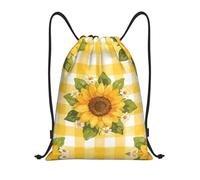 DUYKIMQW Mochila unisex unisex con estampado de flores doradas oscuras, bolsillo con cordón, fibra de poliéster cifrada, Girasol a cuadros, S