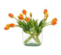 DUYONE 15 Tulipanes Artificiales, Ramo de látex de Tacto Real, Tulipanes Falsos para Oficina, Boda, Fiesta, hogar, Cocina, jardín (Naranja, 15 Unidades)