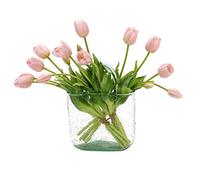 DUYONE 15 Tulipanes Artificiales, Ramo de látex de Tacto Real, Tulipanes Falsos para Oficina, Boda, Fiesta, hogar, Cocina, jardín (Rosa Claro, 15 Unidades)