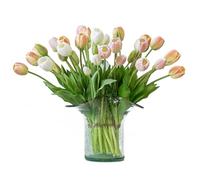 DUYONE 40 tulipanes artificiales, ramo de látex de tacto real, tulipanes falsos para oficina, boda, fiesta, hogar, cocina, jardín, decoración - B champán