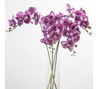 DUYONE Flores artificiales de orquídea mariposa de 35 pulgadas, 4 piezas de orquídeas falsas de tacto real, plantas de tallo para decoración del hogar de boda (morado profundo, 4 piezas