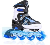 DUZSKJ Patines en línea Ajustables para niños y niñas con Ruedas de iluminación, Patines Ajustables para niños, para Principiantes, niños, Juegos al Aire Libre en Interiores (Negro & Azul, S)