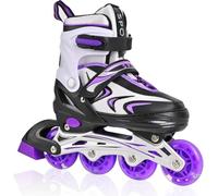 DUZSKJ Patines en línea Ajustables para niños y niñas, Patines en línea para niños, Patines en línea para niñas y niños para Uso en Interiores y Exteriores (Negro y Morado, S)