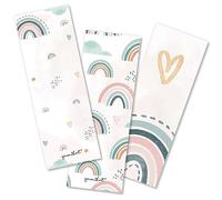 dv1253 - Juego de 12 marcapáginas para niños, diseño de corazón y arco iris, 5,2 x 14,8 cm, 3 diseños 4 veces incluidos, colores pastel claros, escolarización, para niñas y niños