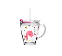 Dvagoent 350ml Vaso para Agua Graduado Cute Cartoon, Taza con Tapa, Pajita y Pincel para Pajitas (Ballena)