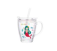Dvagoent 350ml Vaso para Agua Graduado Cute Cartoon, Taza con Tapa, Pajita y Pincel para Pajitas (Sirena)
