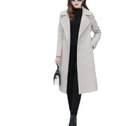 Dvbfufv Abrigo de lana de doble botonadura para mujer Primavera y Otoño Abrigo de lana de moda Cuello grueso Gabardina, blanco, XS