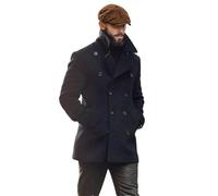 Dvbfufv Abrigos clásicos de moda con solapa y doble botonadura para hombre, de invierno, vintage, sueltos, sólidos, de manga larga, abrigos mezclados de lana, 01 Negro, XS