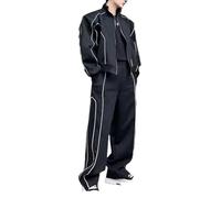 Dvbfufv Conjunto de dos piezas para hombre, informal, informal, cárdigan, chaqueta, pantalones de pierna ancha, Negro, M