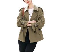 Dvbfufv Gabardina corta de manga larga para mujer, abrigo para mujer, holgado, casual, cortavientos, ropa de abrigo, Ejército EN8, S
