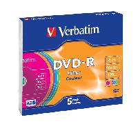 VERBATIM 43557 - Verbatim DVD-R 4,7GB, color, paquete de 5 cajas Slim