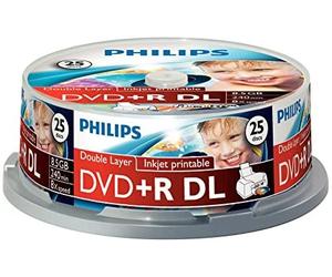 Dvd+r doble capa 8x philips printable tarrina 25 uds