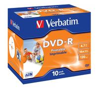 DVD-R imprimible 16X Verbatim - Paquete de 10 - Estuche de cristal - 4,7 GB - 120 minutos