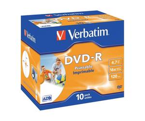 Dvd-r verbatim imprimible pack 10 uds 16x jewel case