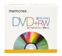 DVD+RW Discs, 4.7GB, 5/Pack, Sold as 1 Package