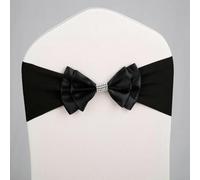 dvegGEE Banda for Silla, 10 Unidades de satén con Lazo elástico de Licra, Ideal for decoración de Banquetes y hoteles.(Black)