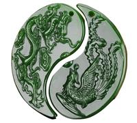 dvegGEE Collar de amuleto Feng Shui, 1 par de collar con colgante de dragón y fénix de jade verde chino, amuleto de la suerte, joyería de moda