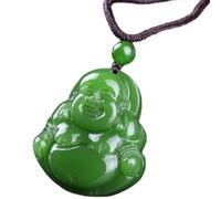 dvegGEE Collar de amuleto Feng Shui, colgante de Buda Maitreya de jade verde, amuleto de collar tallado a mano