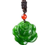 dvegGEE Collar de amuleto Feng Shui, collar con colgante de flor de rosa de jade verde, amuleto for mujer