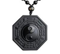 dvegGEE Collar de amuleto Feng Shui, collar de obsidiana Yin Yang, colgante de joyería de chismes chinos, amuleto
