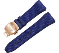 dvegGEE Correa de reloj de 28 mm de nailon/piel auténtica con hebilla plegable de silicona for la serie V45(Blue rosegold)