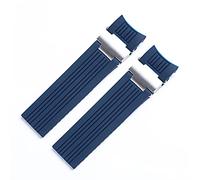 dvegGEE Correa de reloj de silicona, correa de reloj de caucho de silicona suave, correa de muñeca con hebilla plegable(Blue Silver Link)