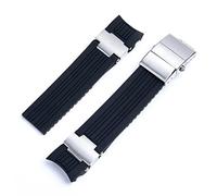 dvegGEE Correa de reloj de silicona, correa de reloj de caucho de silicona suave, correa de muñeca con hebilla plegable(Black silver set)