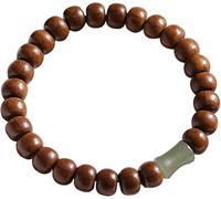 dvegGEE Pulsera de madera natural, jade suave hetiano, piedra preciosa, cuenta de mara espiritual, pulsera de riqueza Feng Shui(18 mm)