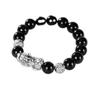 dvegGEE Pulsera de obsidiana Feng Shui de 10 mm, pulsera con dijes de plata pura 999, talismán de piedras preciosas