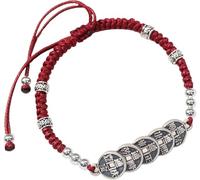 dvegGEE Pulsera de plata con moneda de cinco emperadores Feng Shui, pulsera de cordón rojo chino, amuleto rico de la suerte de plata antigua