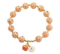 dvegGEE Pulsera de ramo rosa dorado, pulsera elástica con cuentas de flores esmaltadas, ágata, caqui, cornalina