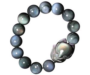 dvegGEE Pulsera de riqueza Feng Shui con cuentas, pulsera de obsidiana con ojo de arco iris, amuleto de la suerte de Dios zorro de cabeza grande(Black-12 mm)