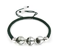 dvegGEE Pulsera de riqueza Feng Shui, pulsera de piedras preciosas hecha a mano con cuentas de plata 925 de cuarzo fantasma verde