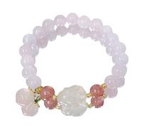 dvegGEE Pulseras con cuentas Feng Shui Fortune Pulsera 8 mm Rosa Melocotón Blanco Rojo Calcedonia Conejo Amuleto