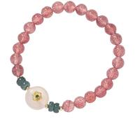 dvegGEE Pulseras con cuentas, pulsera de cuarzo fresa Feng Shui, pulsera china con amuleto de la suerte