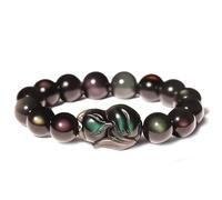 dvegGEE Pulseras con cuentas, pulsera de obsidiana del arco iris de Dios del zorro de la pulsera de la riqueza de Feng Shui talismán(14 mm)