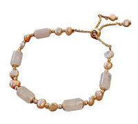 dvegGEE Pulseras de cuentas Pulsera de riqueza Feng Shui Calcedonia Pulsera de cornalina de bambú Perlas de agua dulce(Pink Carnelian)