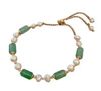 dvegGEE Pulseras de cuentas Pulsera de riqueza Feng Shui Calcedonia Pulsera de cornalina de bambú Perlas de agua dulce(Green Carnelian)