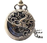dvegGEE Reloj de Bolsillo mecánico Antiguo con Esfera esquelética Negra, números Romanos y Cadena.