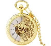 dvegGEE Reloj de Bolsillo mecánico con Doble Tapa de Apertura, Caja Hueca, Cuerda Manual y Cadena.