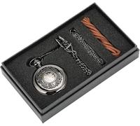 dvegGEE Reloj de Bolsillo mecánico de Cuerda Manual con Caja de Metal Plateado y Correa de Piel. Conjuntos de Relojes de Cuerda Manual.