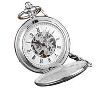 dvegGEE Reloj de Bolsillo mecánico Vintage de Acero Inoxidable con Caja de Doble Cara grabada a Rayas y Esqueleto.