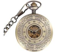 dvegGEE Reloj de Bolsillo mecánico Vintage de Madera y Bronce con números Romanos y Esfera con Flores talladas.