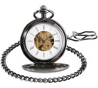 dvegGEE Reloj de Bolsillo, Reloj de Bolsillo mecánico con Esqueleto for Hombre, Relojes de Cuerda Manual de Plata Steampunk